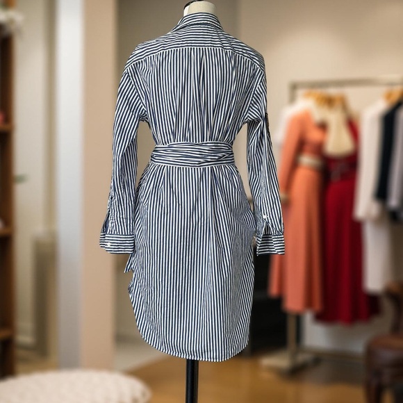 Polo by Ralph Lauren Striped Asymmetrical Shirt Dress with pockets and Patches - Picture 2 of 15